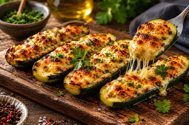 Calabacita a las brasas con queso derretido