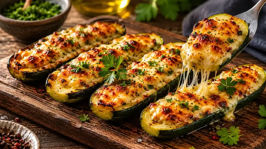 Calabacita cocinada entre brasas y cenizas con queso fundido y especias aromáticas.