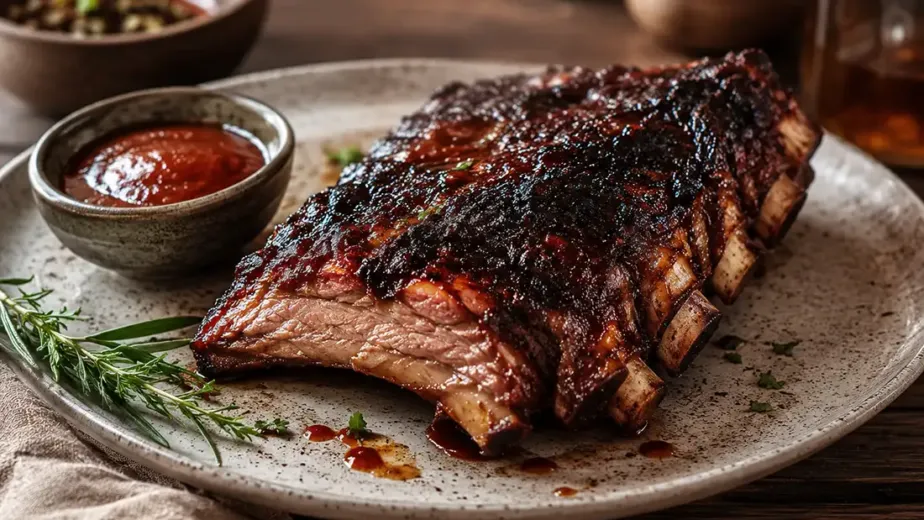 Costilla ventana cocinada lentamente sobre brasas y costra de especias.